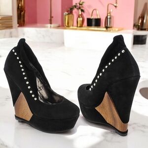 Black & Wooden Wedge Shoe